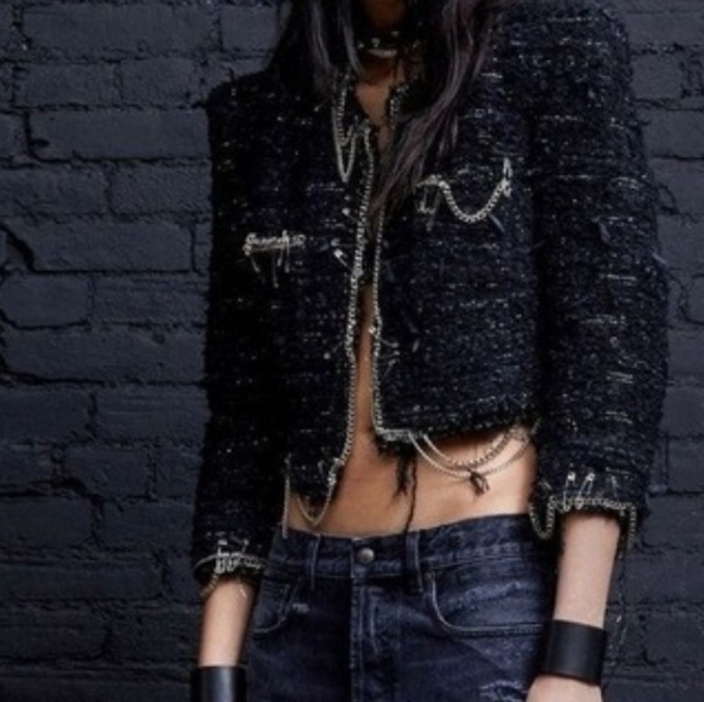 R13 Black Tweed Jacket with Chains and Safety Pins-BRAND NEW W/TAGS